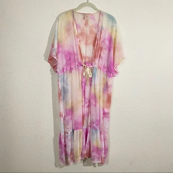 Sz: XXL/XXXL (2X-3X) Dark Leopard Print & Tie-Dye Multi-Color Swim Cover Kimonos - Picture 9 of 14